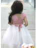 Pink Lace Scalloped Neck Flower Girl Dress